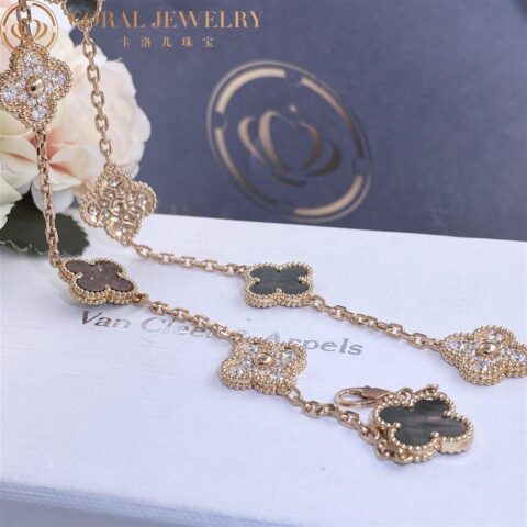 Van Cleef & Arpels VCARO9J400 Vintage Alhambra Necklace 10 Motifs Rose Gold Diamond Mother-of-pearl Necklace 8
