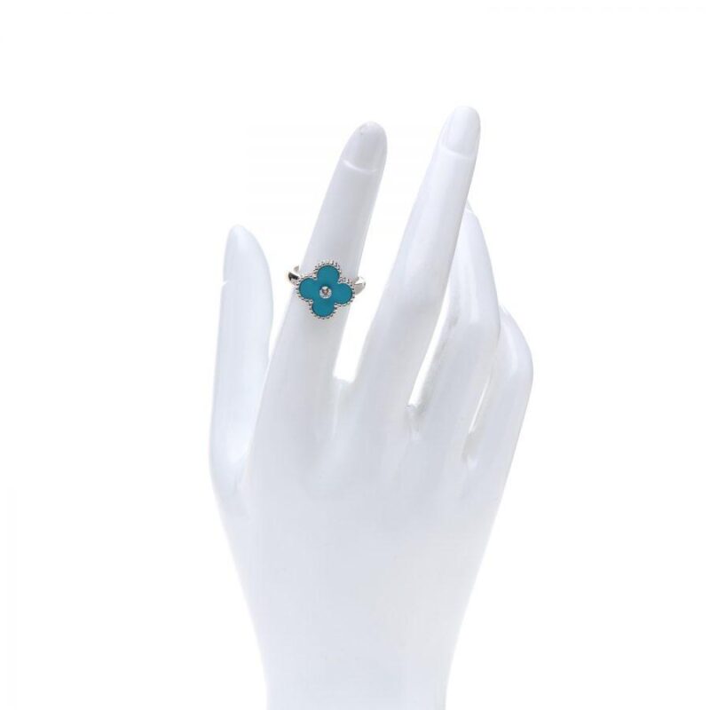 Van Cleef & Arpels Vintage Alhambra Ring 18k White Gold Turquoise and Diamond Ring 5
