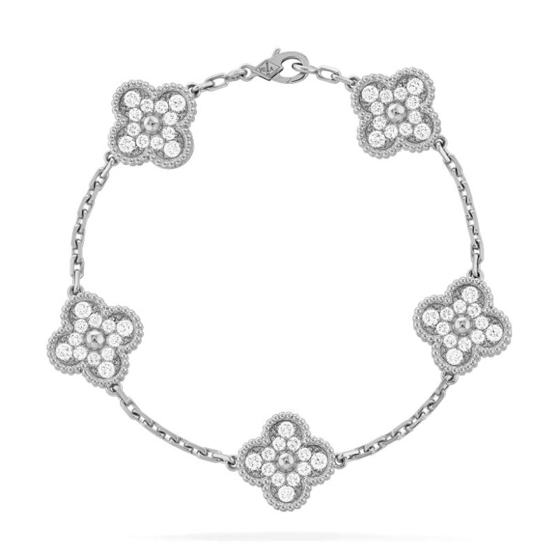 Van Cleef & Arpels VCARA41500 Vintage Alhambra bracelet 5 motifs White gold Diamond bracelet 1