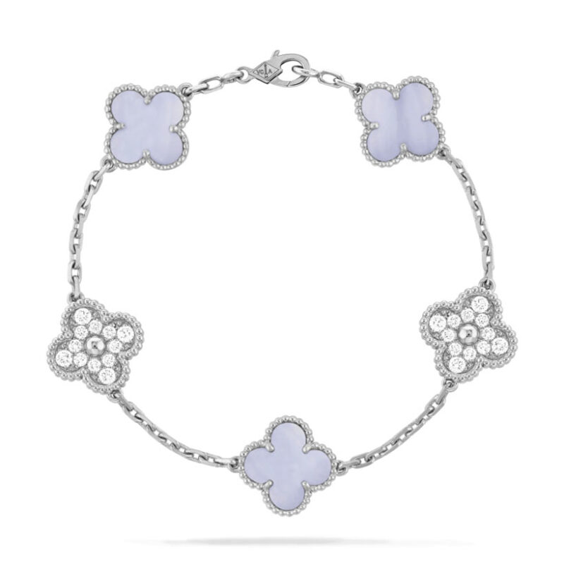 Van Cleef & Arpels Vintage Alhambra VCARP2R900 bracelet 5 motifs White gold Diamond Chalcedony bracelet 1