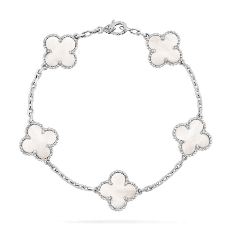 Van Cleef & Arpels VCARF48400 Vintage Alhambra bracelet 5 motifs White gold Mother-of-pearl bracelet 1