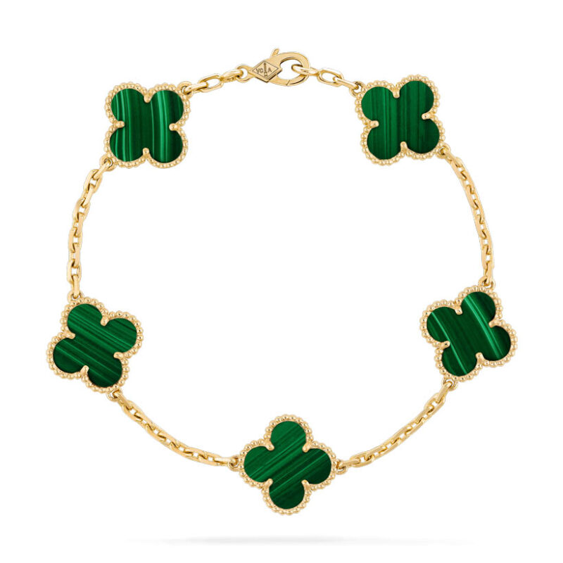 Van Cleef & Arpels VCARL80900 Vintage Alhambra bracelet 5 motifs Yellow gold Malachite bracelet 1