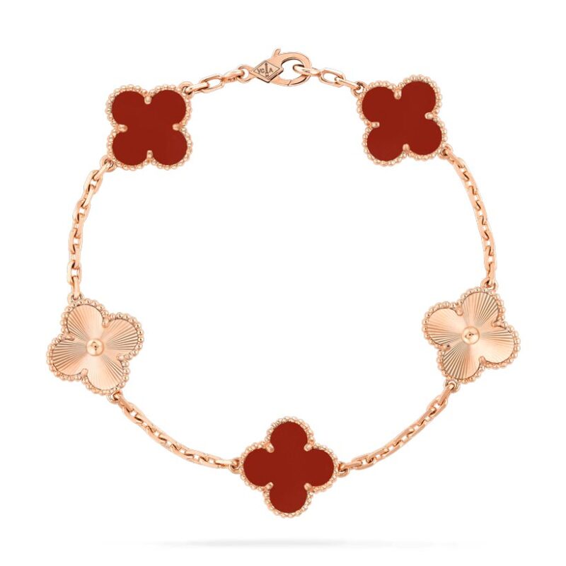 Van Cleef & Arpels VCARP7RP00 Vintage Alhambra bracelet 5 motifs Rose gold Carnelian bracelet 1