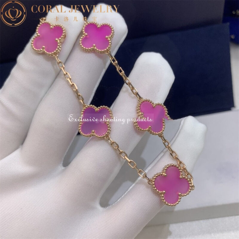 Van Cleef & Arpels Vintage Alhambra VCARA41800 bracelet 5 motifs Rose gold Pink Opal bracelet 8