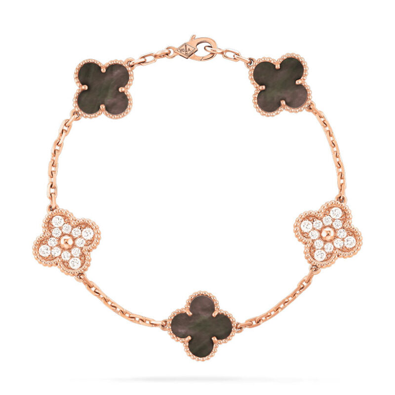 Van Cleef & Arpels VCARP2R100 Vintage Alhambra bracelet 5 motifs Rose gold Diamond Mother-of-pearl bracelet 1