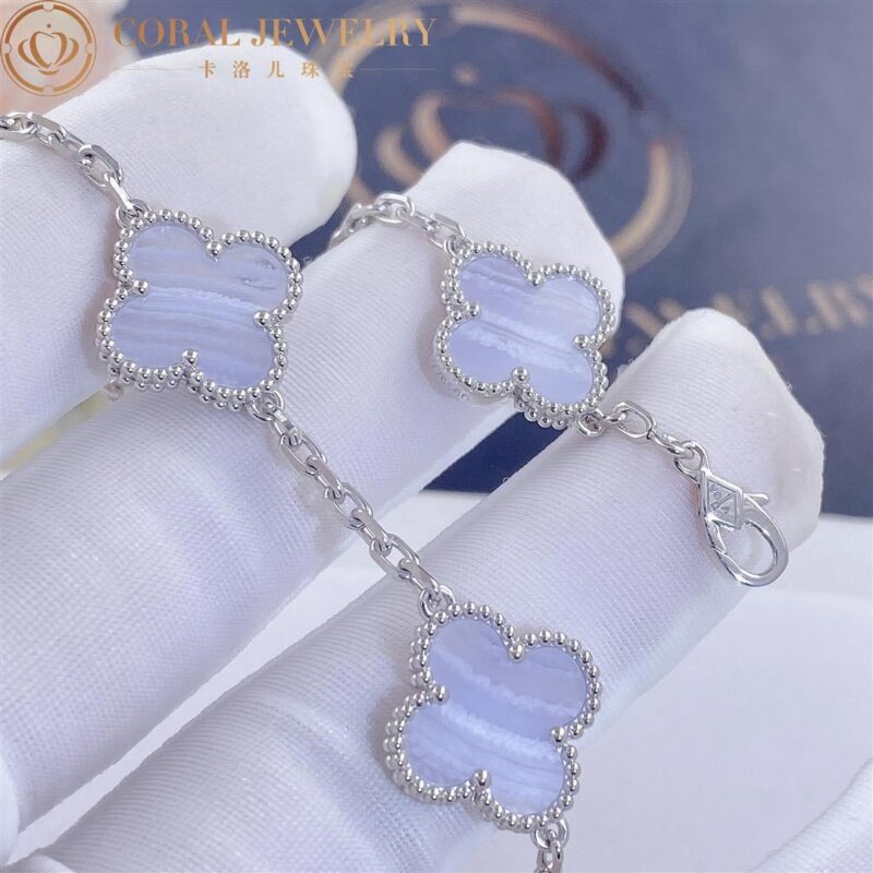 Van Cleef & Arpels VCARD34700 Vintage Alhambra bracelet 5 motifs White gold Chalcedony bracelet 12