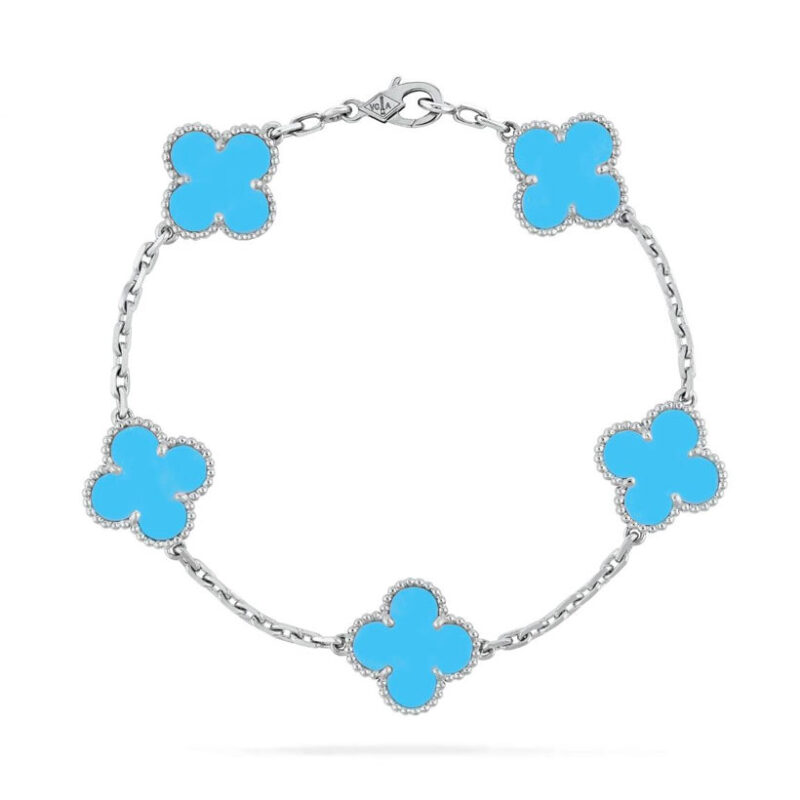 Van Cleef & Arpels VCARD34700 Vintage Alhambra bracelet 5 motifs White gold Turquoise bracelet 1