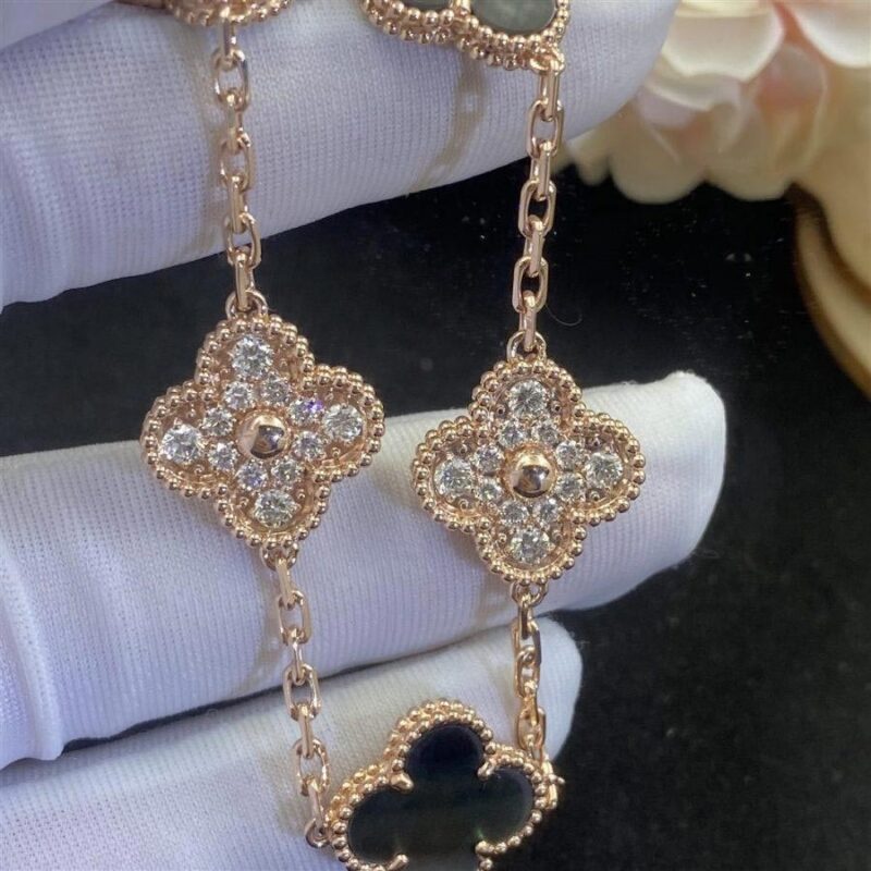 Van Cleef & Arpels VCARP2R100 Vintage Alhambra bracelet 5 motifs Rose gold Diamond Mother-of-pearl bracelet 12