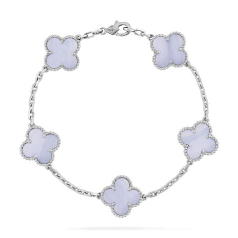 Van Cleef & Arpels VCARD34700 Vintage Alhambra bracelet 5 motifs White gold Chalcedony bracelet 1