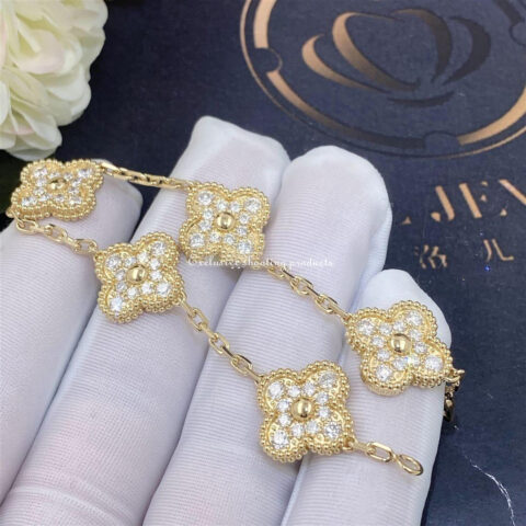 Van Cleef & Arpels Vintage Alhambra bracelet VCARA41400 5 motifs Yellow gold Diamond bracelet 2