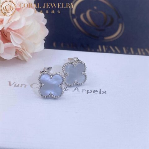 Van Cleef & Arpels VCARF48600 Vintage Alhambra earrings White gold Mother-of-pearl earrings 14