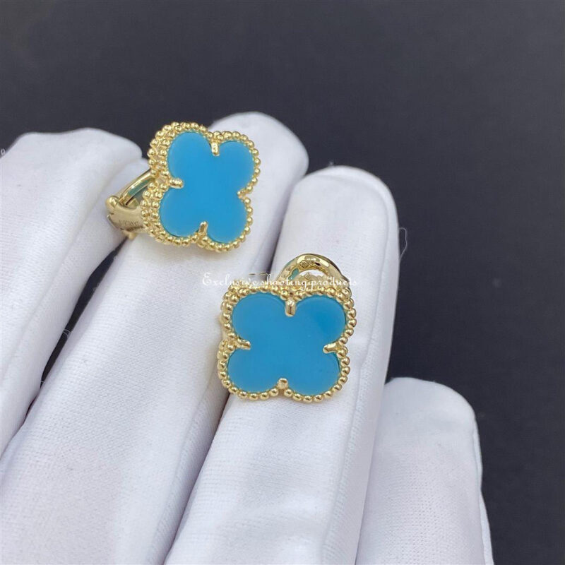 Van Cleef & Arpels Vintage Alhambra earrings VCARD40400 Yellow gold Turquoise 7