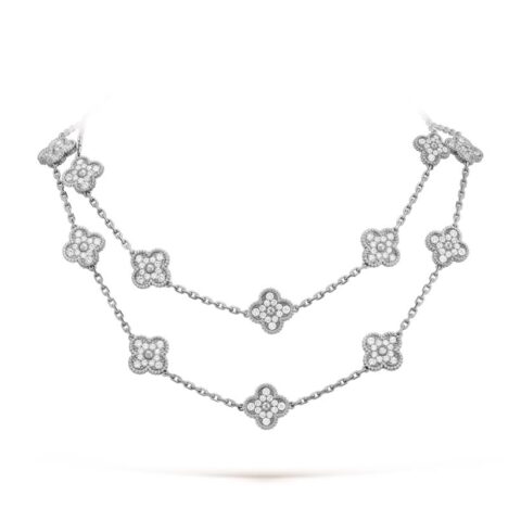 Van Cleef & Arpels VCARA43300 Vintage Alhambra long necklace 20 motifs White gold Diamond necklace 1
