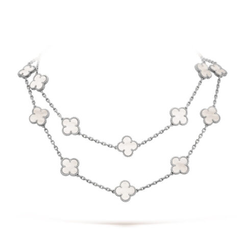 Van Cleef & Arpels VCARF48800 Vintage Alhambra long necklace 20 motifs White gold Mother-of-pearl necklace 1