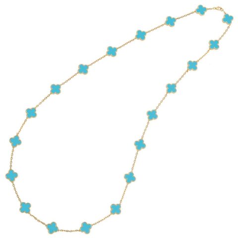 Van Cleef & Arpels necklace Vintage Alhambra long 20 motifs Yellow gold Turquoise necklace 1