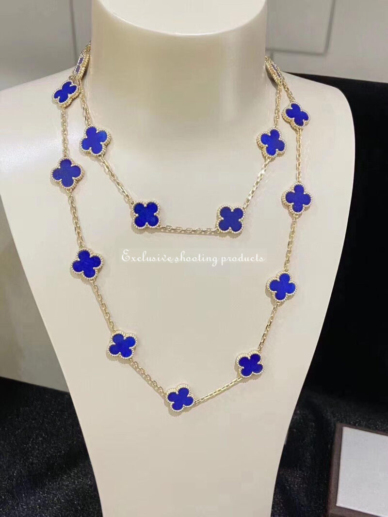 Van Cleef & Arpels necklace Vintage Alhambra long necklace 20 motifs yellow gold Lapis Lazuli necklace 15