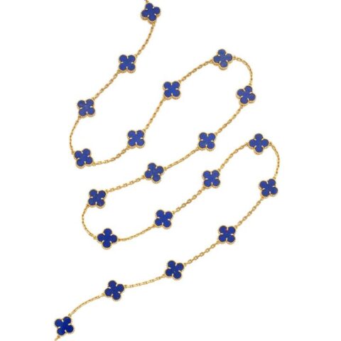 Van Cleef & Arpels necklace Vintage Alhambra long necklace 20 motifs yellow gold Lapis Lazuli necklace 1
