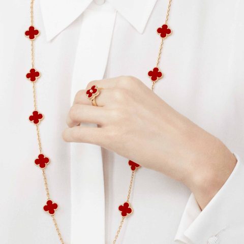 Van Cleef & Arpels VCARD39800 Vintage Alhambra long necklace 20 motifs Yellow gold Carnelian necklace 8