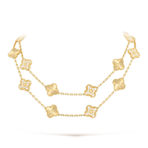 Van Cleef & Arpels VCARP4KM00 necklace Vintage Alhambra long 20 motifs Yellow gold Diamond necklace 1