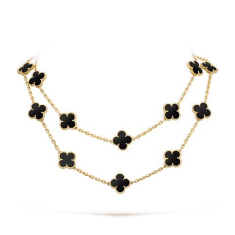 Van Cleef & Arpels VCARA43100 necklace Vintage Alhambra long 20 motifs Yellow gold Onyx necklace 1