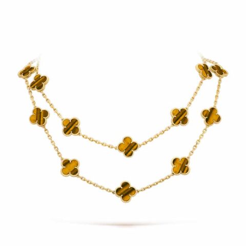 Van Cleef & Arpels VCARD39900 necklace Vintage Alhambra long 20 motifs Yellow gold Tiger Eye necklace 1