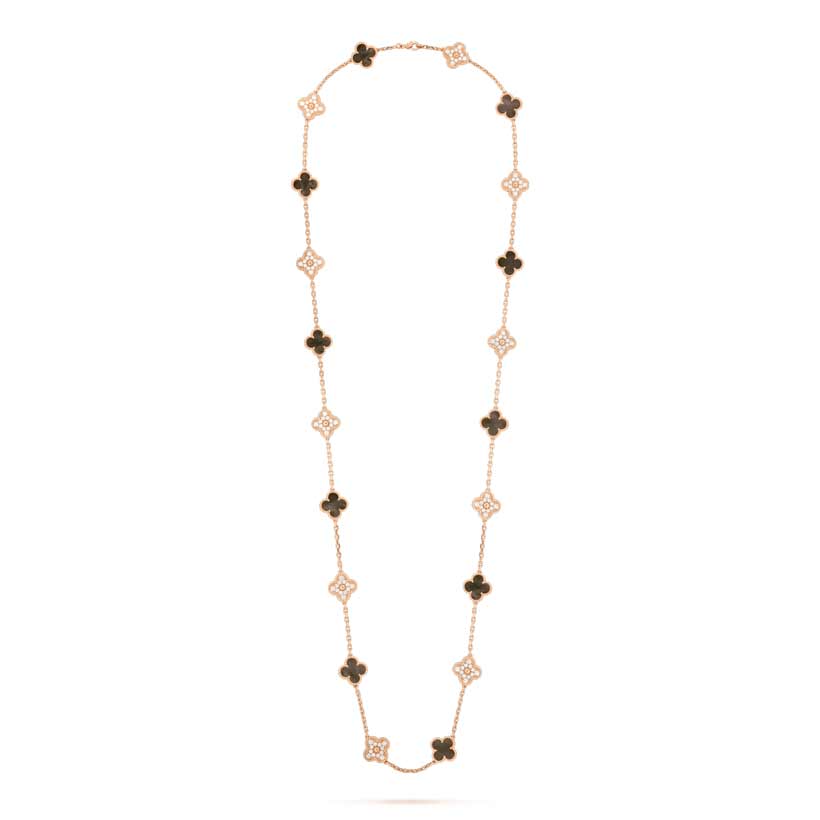 Van Cleef & Arpels Vintage VCARP2R000 Alhambra long necklace 20 motifs Rose gold Diamond Mother-of-pearl necklace1
