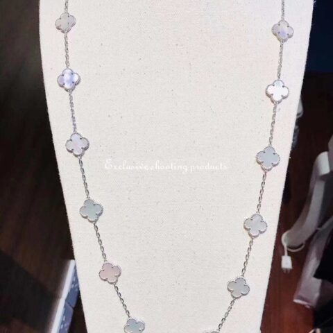 Van Cleef & Arpels VCARF48800 Vintage Alhambra long necklace 20 motifs White gold Mother-of-pearl necklace 12