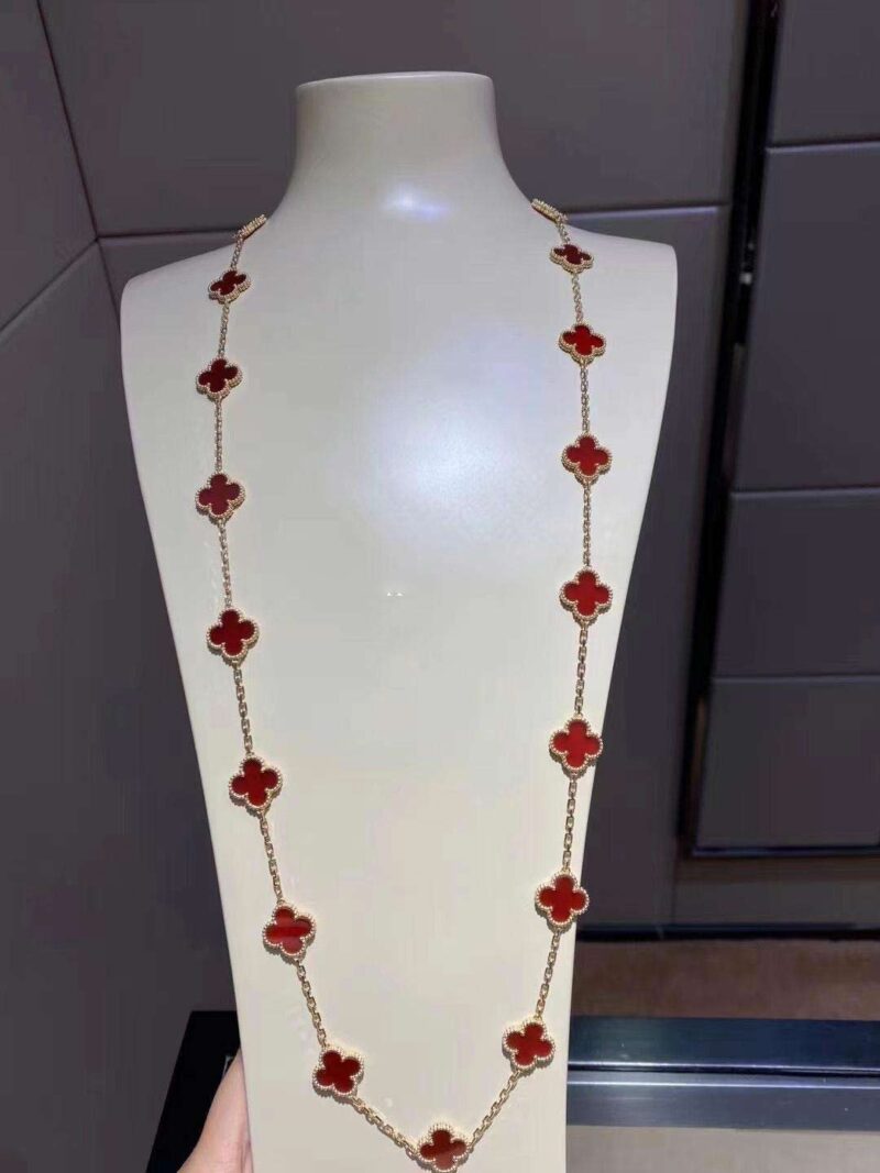 Van Cleef & Arpels VCARD39800 Vintage Alhambra long necklace 20 motifs Yellow gold Carnelian necklace 7