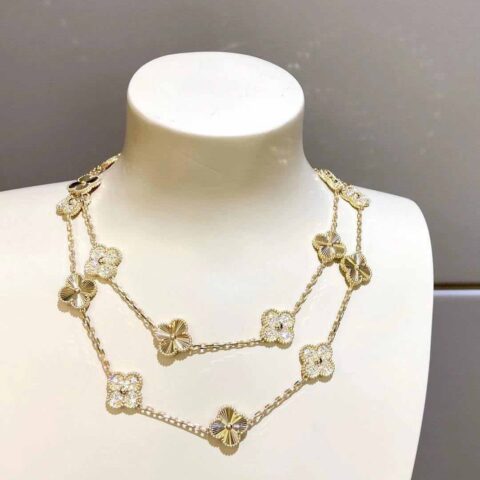 Van Cleef & Arpels VCARP4KM00 necklace Vintage Alhambra long 20 motifs Yellow gold Diamond necklace 10
