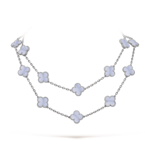 Van Cleef & Arpels VCARD80900 Vintage Alhambra long necklace 20 motifs White gold Chalcedony necklace 1