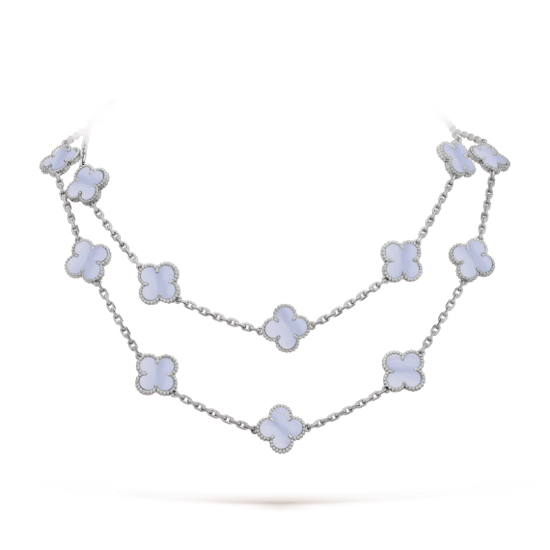 Van Cleef & Arpels VCARD80900 Vintage Alhambra long necklace 20 motifs White gold Chalcedony necklace 1