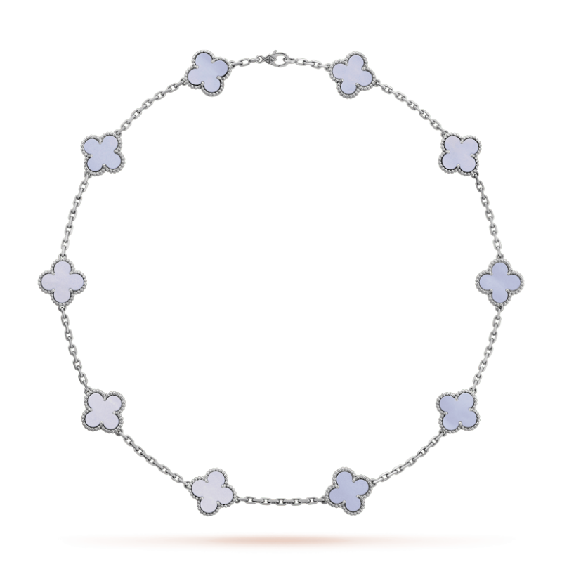 Van Cleef & Arpels VCARD34800 Vintage Alhambra necklace 10 motifs White gold Chalcedony 1