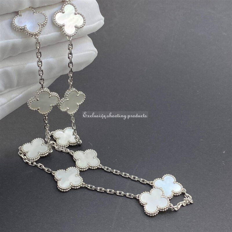 Van Cleef & Arpels Vintage Alhambra VCARF48500 necklace 10 motifs White gold Mother-of-pearl necklace 8