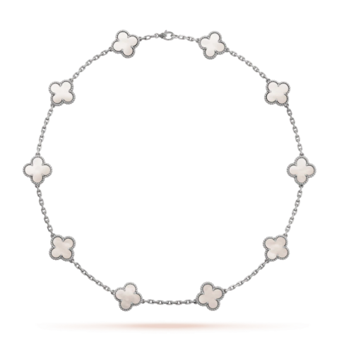 Van Cleef & Arpels Vintage Alhambra VCARF48500 necklace 10 motifs White gold Mother-of-pearl necklace 1