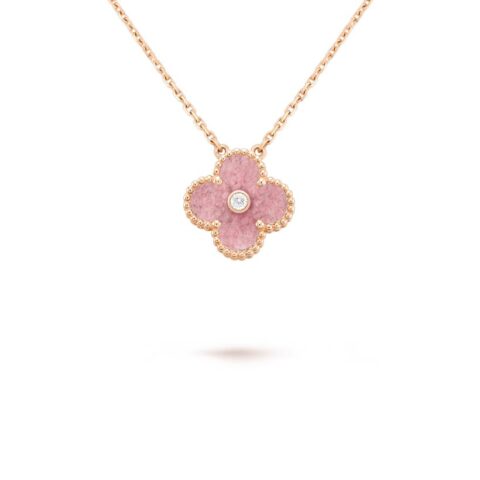 Van Cleef & Arpels VCARP7TD00 Vintage Alhambra Necklace 2021 Holiday Pendant Rose gold Rhodonite Necklaces 1