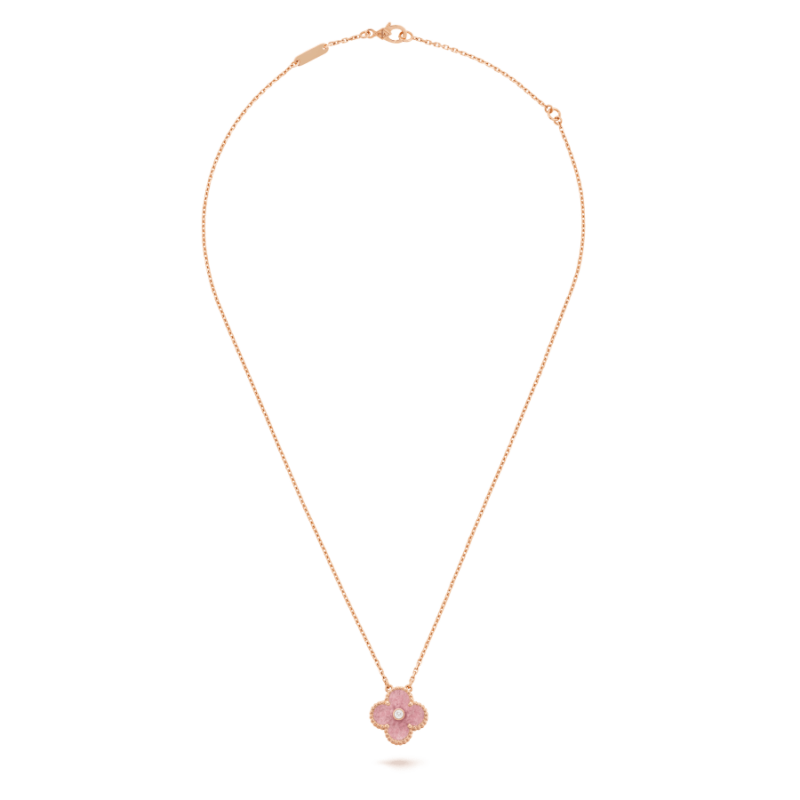 Van Cleef & Arpels VCARP7TD00 Vintage Alhambra Necklace 2021 Holiday Pendant Rose gold Rhodonite Necklaces 9