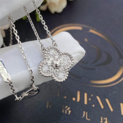 Van Cleef & Arpels VCARA46100 Vintage Alhambra pendant White gold Diamond Necklaces 7