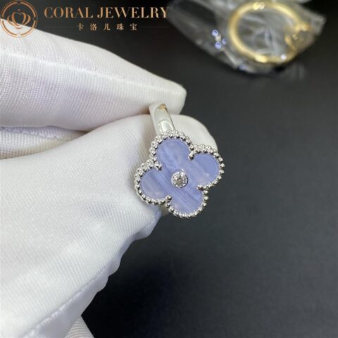 Van Cleef & Arpels VCARF48900-Chalcedony Vintage Alhambra ring White gold Diamond Chalcedony ring 6
