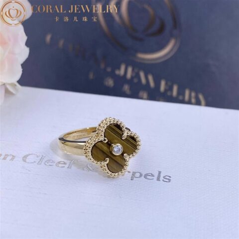 Van Cleef & Arpels VCARD40900 Vintage Alhambra ring Yellow gold Diamond Tiger Eye ring 8