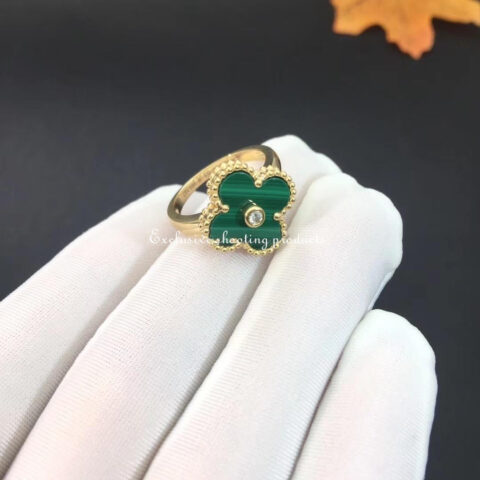 Van Cleef & Arpels VCARO3QM00 Vintage Alhambra ring Yellow gold Diamond Malachite ring 7