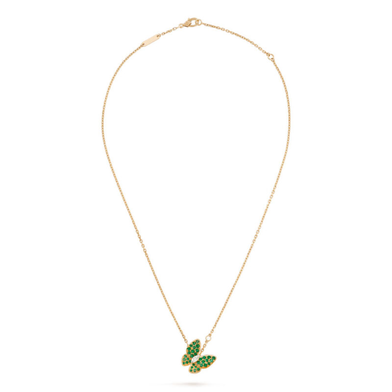 Van Cleef & Arpels VCARO6W700 Two Butterfly pendant Yellow gold Diamond tsavorites Necklace 2