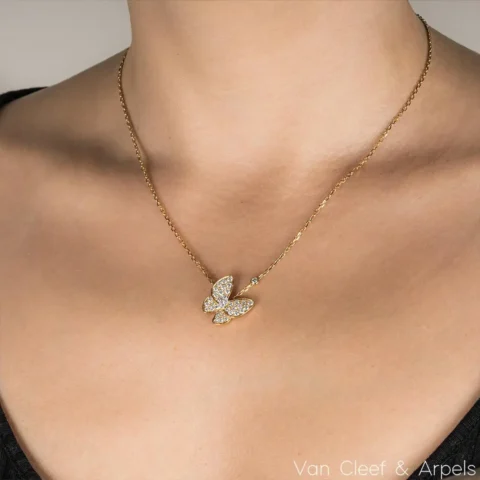 Van Cleef & Arpels VCARP3DP00 Two Butterfly pendant Yellow gold Diamond Necklace 7