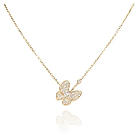 Van Cleef & Arpels VCARP3DP00 Two Butterfly pendant Yellow gold Diamond Necklace 1