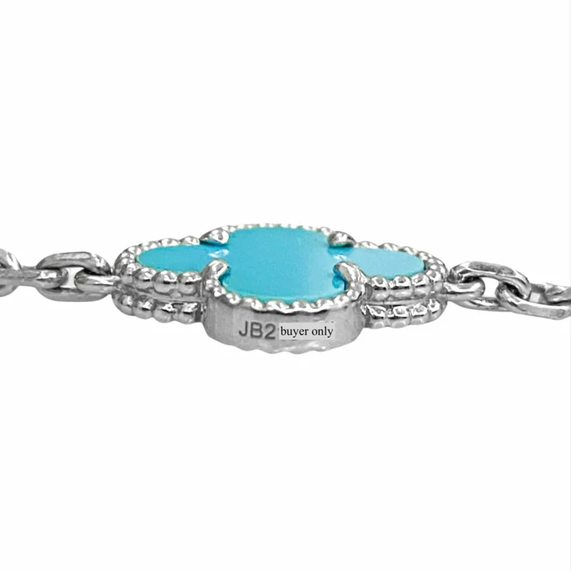 Van Cleef & Arpels Vintage Alhambra Bracelet 5 Motif 18k White Gold Turquoise Bracelet 4