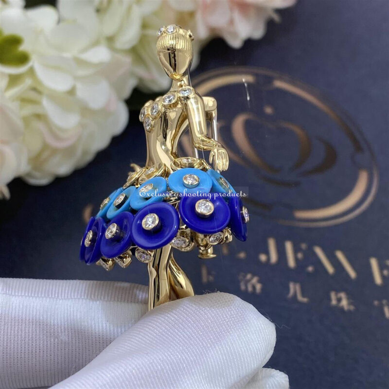 Van Cleef & Arpels VCARP7R300 Bouton d’or ballerina clip Yellow gold Diamond Lapis Lazuli Turquoise clip 8