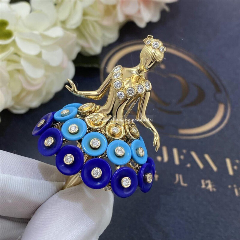 Van Cleef & Arpels VCARP7R300 Bouton d’or ballerina clip Yellow gold Diamond Lapis Lazuli Turquoise clip 7