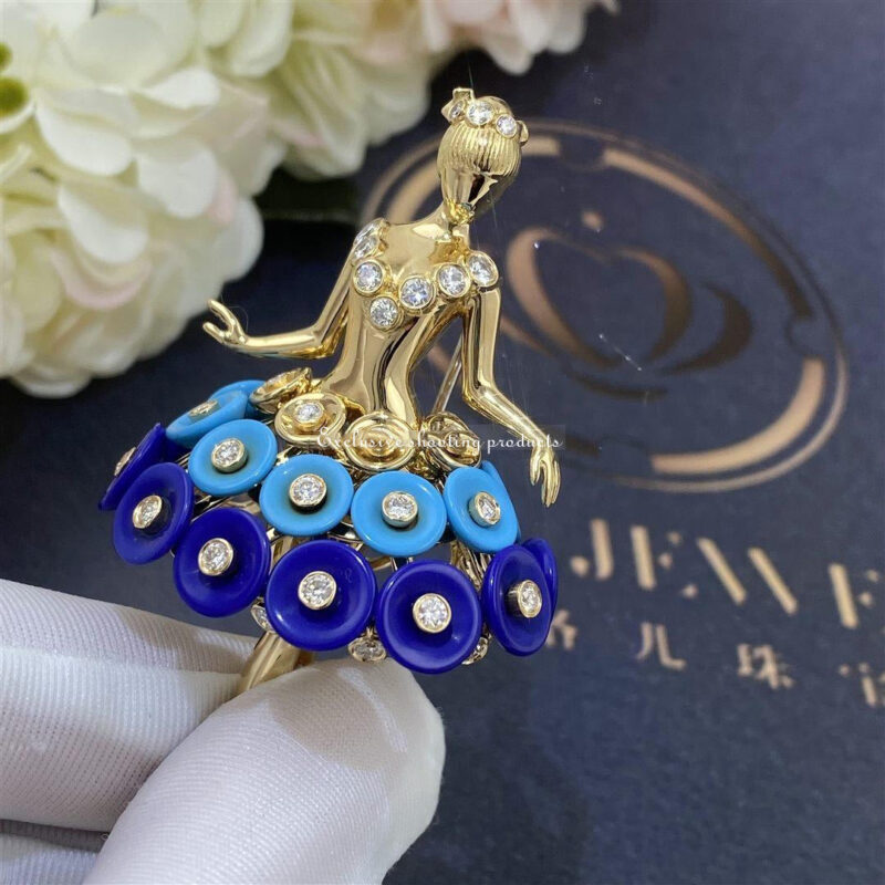 Van Cleef & Arpels VCARP7R300 Bouton d’or ballerina clip Yellow gold Diamond Lapis Lazuli Turquoise clip 6