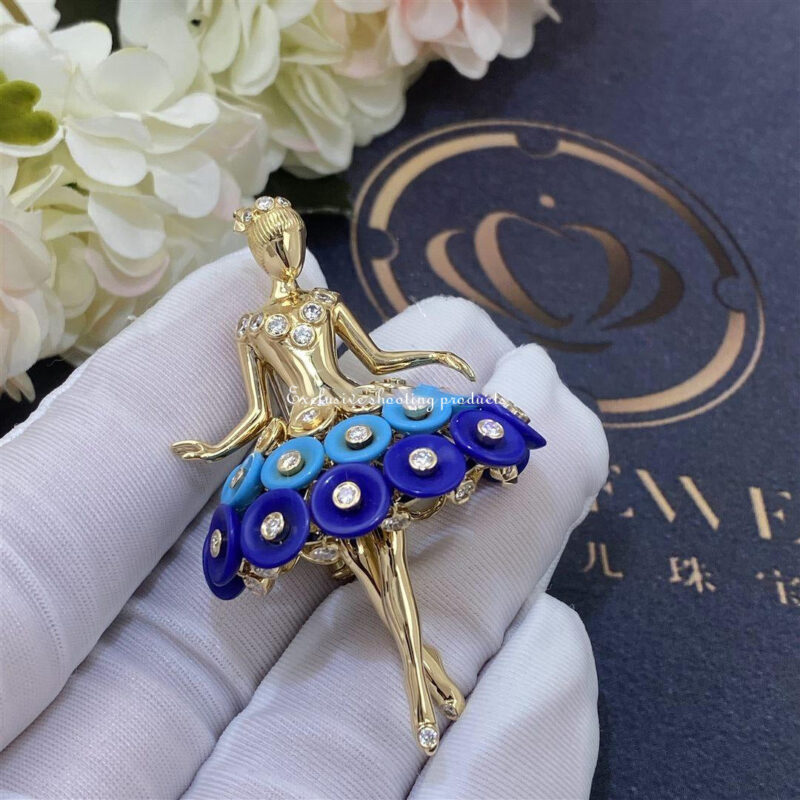 Van Cleef & Arpels VCARP7R300 Bouton d’or ballerina clip Yellow gold Diamond Lapis Lazuli Turquoise clip 2