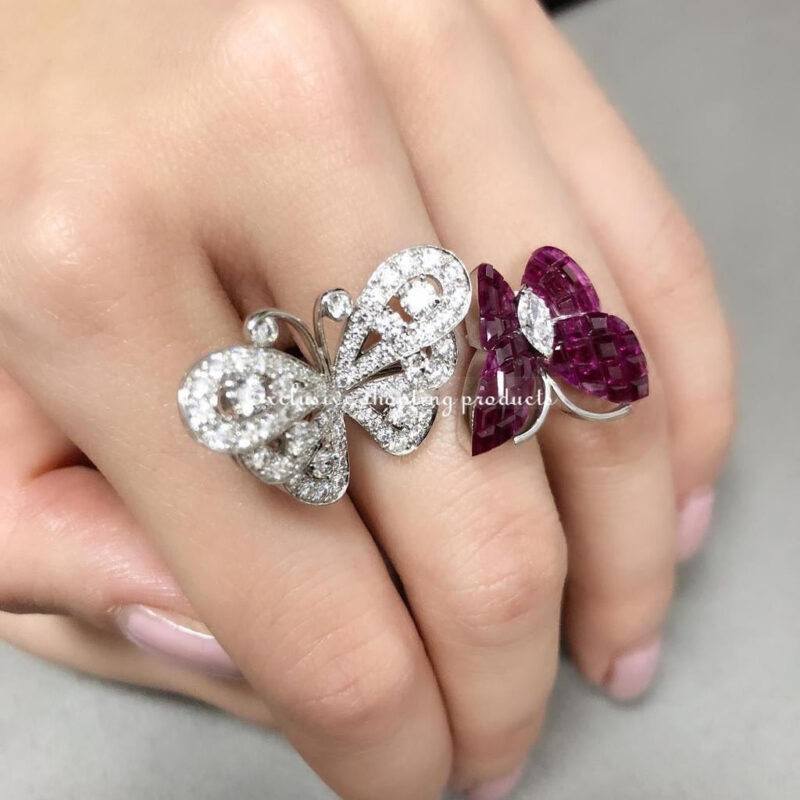 Van Cleef & Arpels VCARF27100 Flying Butterfly between the finger ring Mystery-Set Ruby Two Flying Butterfly ring 6