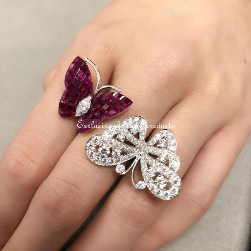 Van Cleef & Arpels VCARF27100 Flying Butterfly between the finger ring Mystery-Set Ruby Two Flying Butterfly ring 8